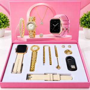 Luxury Women’s 2-in-1 Smart Watch & Jewelry Gift Set – Elegant Watch, Bracelet, Necklace & Earrings